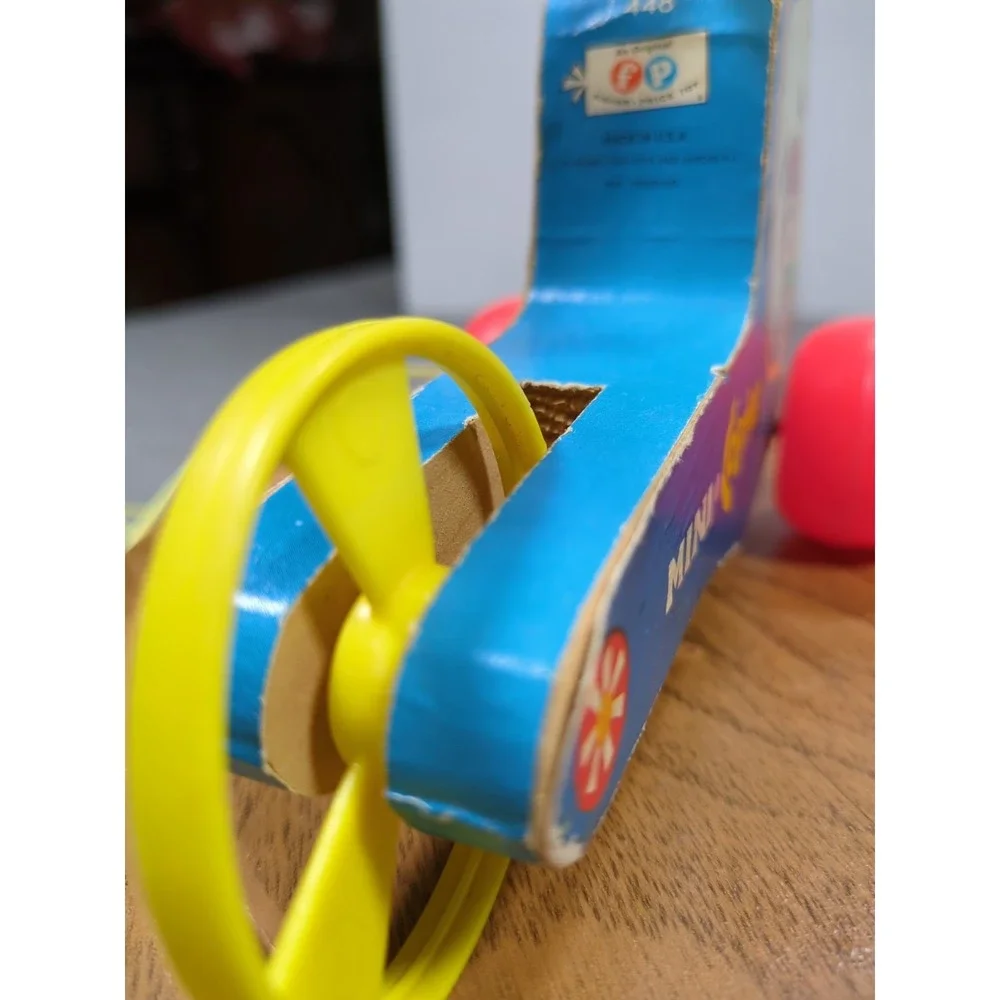 Vtg 1970 Fisher Price Mini Copter Pull Toy 448 Wood Helicopter Works Gnawd Strng